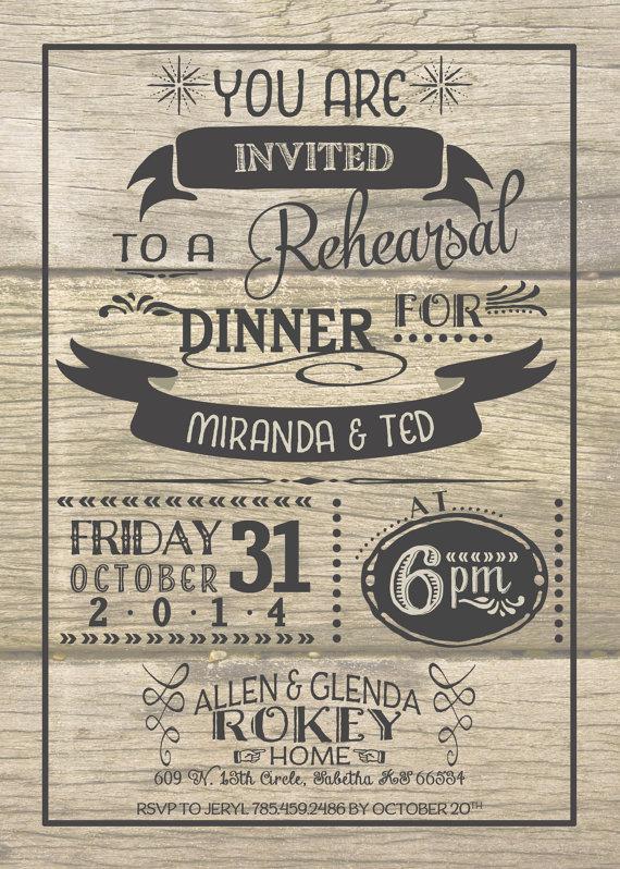 Hochzeit - Rustic Rehearsal Dinner Invitations - wood typography