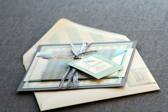 زفاف - Starfish and Shell Beach Wedding Invitation shown in Blue, Grey and Cream, Build-Your-Invite Collection - DEPOSIT