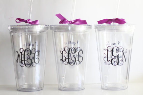 Hochzeit - Will you be my Bridesmaid? - I get by with a little help from my friends - Monogram Personalized Tumbler, Bridesmaid Monogram
