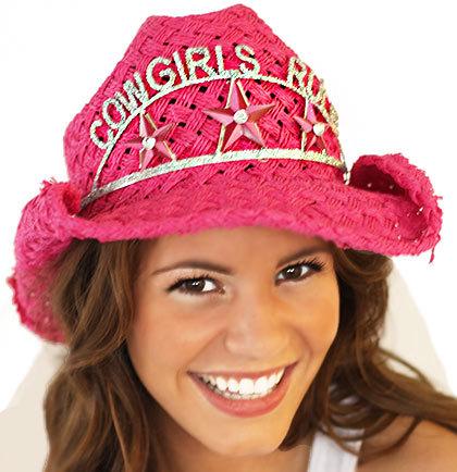 زفاف - CLOSEOUT- Cowgirls Rule Country western Bride Hat - Western Pink Straw Hat with Veil - Bachelorette Party, Bridal Shower, Beach Wedding