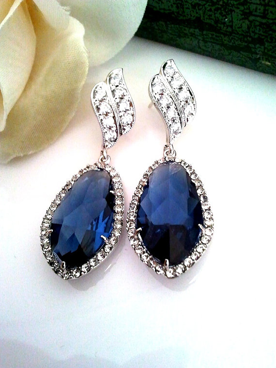 Hochzeit - Sapphire Earrings , Blue Wedding Bridal Bridesmaid Jewelry, Navy Earrings,Dangle, Drop, bridal earrings, post earrings,Christmas GIFT