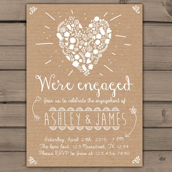 Mariage - Engagement Party Invitation Engagement Party Invite Engagement Dinner Wedding invite Rustic Shabby chic Heart flowers paper DIY Printable