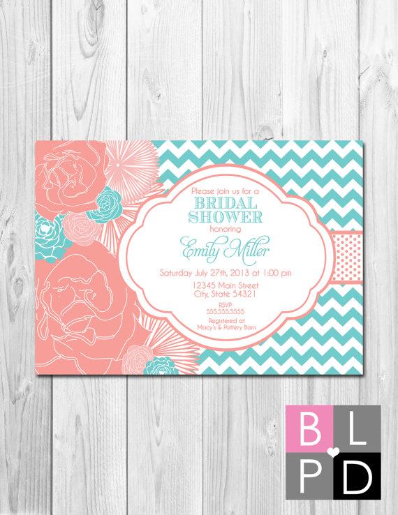 Wedding - Bridal Shower, Birthday Party, Bachelorette Party, Engagement Party Invitation - Big Coral and Turquoise Blooms - DIY - Printable