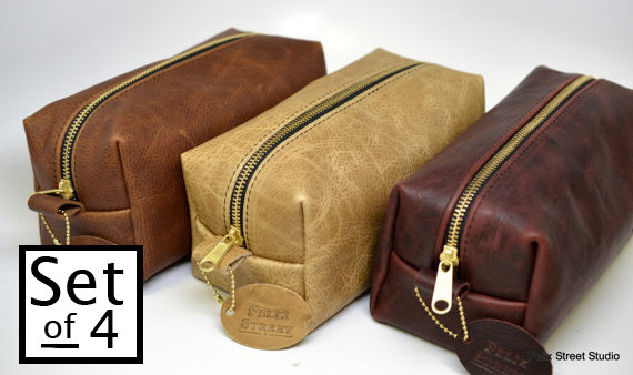 زفاف - Personalized Handmade Leather Dopp Kit Gifts for Groomsmen with Custom Initials in Kamali Leather, Set of 4