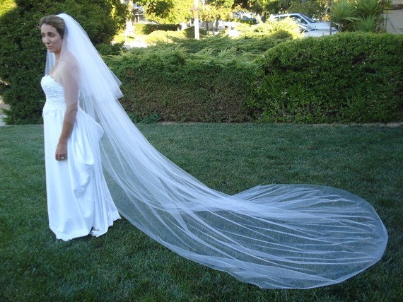 Wedding - Two Tier Cathedral Length 120 inches long Bridal Veil, Plain Cut in Ivory or White - READY TO SHIP in 3-5 Days