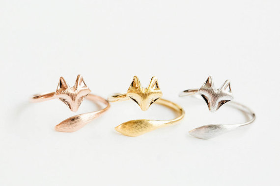 Wedding - tail adjustable fox ring,ring,animal ring,cute ring,unique,bridesmaid gift,rose gold ring,men's rings,adjustable ring,stretch rings,SKD222