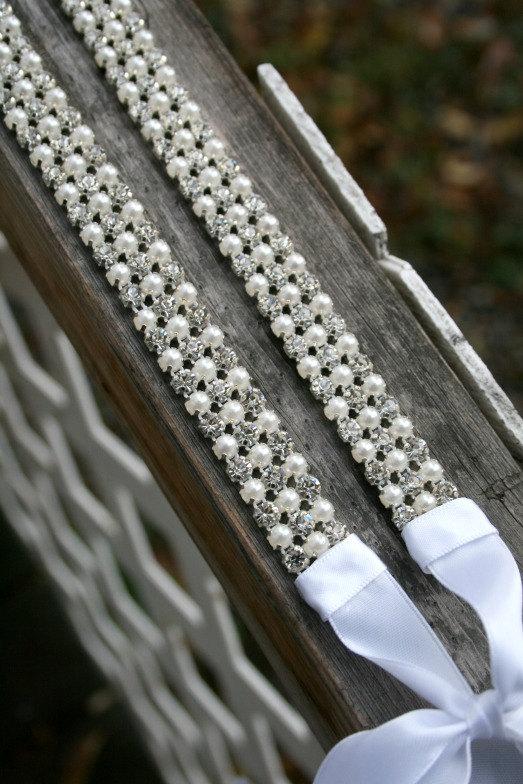 زفاف - Rhinestones and Pearls Ribbon Headband, Wedding Headpiece, Ribbon, Crystal, Accessories, Pearl, Bridal, Wedding, Hair Accessory