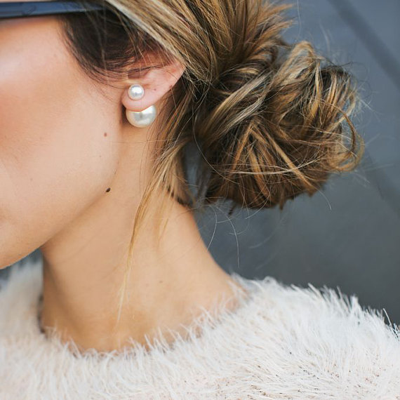Wedding - Double Pearl Earring  - Mise en Pearl Earrings, Oversized Pearl Earrings, Wedding Pearl Earrings, Bridesmaid Gift