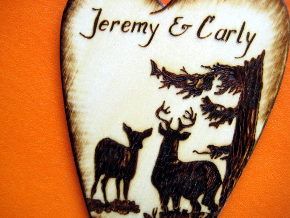 Wedding - Deer Wedding Cake Topper -Buck and Doe with Tree, Camo, Hunting, Woodland -Personalized wood burning