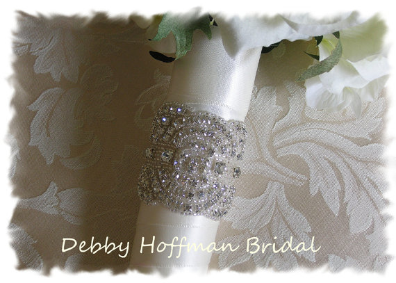 Wedding - Rhinestone Bridal Bouquet Wrap, Jeweled Wedding Bouquet Cuff, Art Deco, Cuff Bracelet  No. 1141BW, Wedding Accessories, Wedding Bouquet Wrap