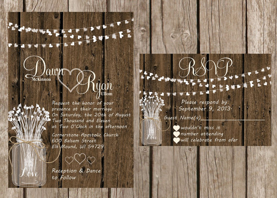 Свадьба - Rustic Wedding Invitation, Rustic Heart Wedding Invitation, Wood Wedding Invitaiton, Country Wedding Invitation,Custom