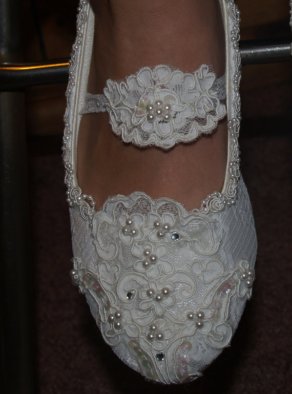زفاف - Wedding Flat shoes Marie Antoinette style French Lace Off-whIte US Sizes 5 to 11
