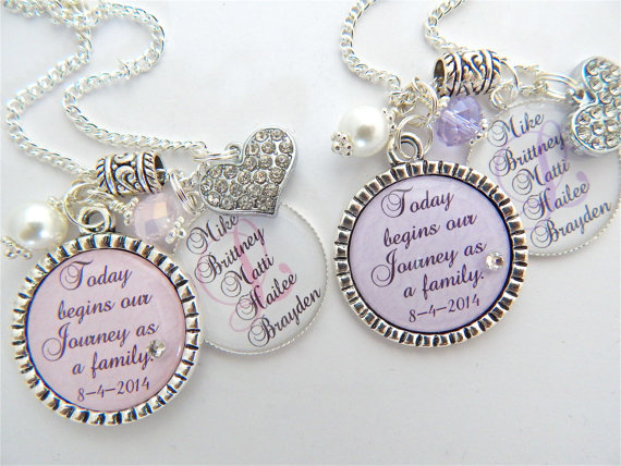 Wedding - STEP DAUGHTER Gift Step Mother Purple Chram Necklace Wedding Keychain Family Tree Gift Blended Family Gift Wedding Quote PERSONALIZED Gift
