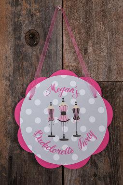 Hochzeit - Bachelorette Party Decorations - Lingerie Theme Door Hanger, Bride to Be Sign, Bridal Shower Decorations in Hot Pink and Black Polka Dot
