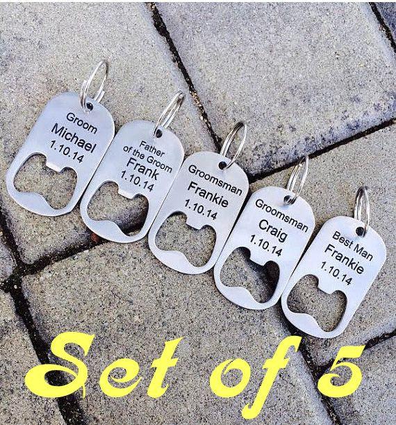 Свадьба - 20% OFF SALE Set of 5 Personalized Bottle Opener Key Chain -Laser Engraved Groomsmen Gift, Wedding, Beer Lover, Custom Key Chain