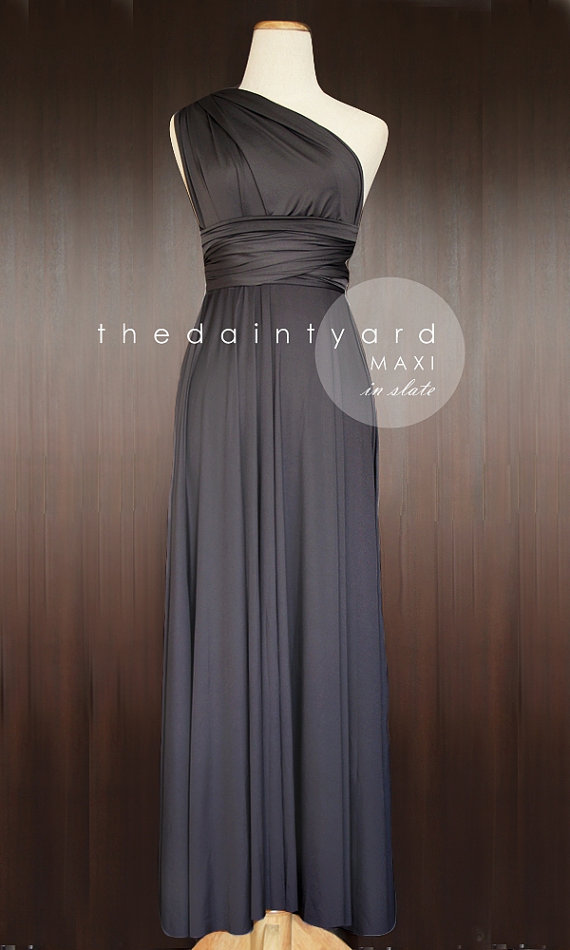 Hochzeit - MAXI Slate Bridesmaid Convertible Dress Infinity Multiway Wrap Prom Maxi Long Dress Floor Length