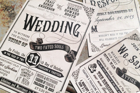 Wedding - Civil Union Wedding Invitation Set. Fun Typography wedding invitations. Classic boardwalk carnival style wedding invitations