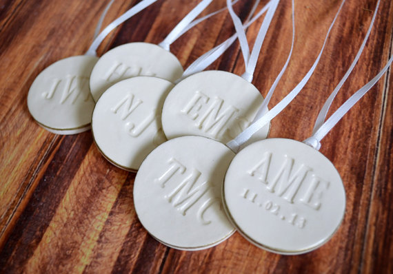 Wedding - Set of 6 Large Round Personalized Wedding Bouquet Charms  - Gift Boxed