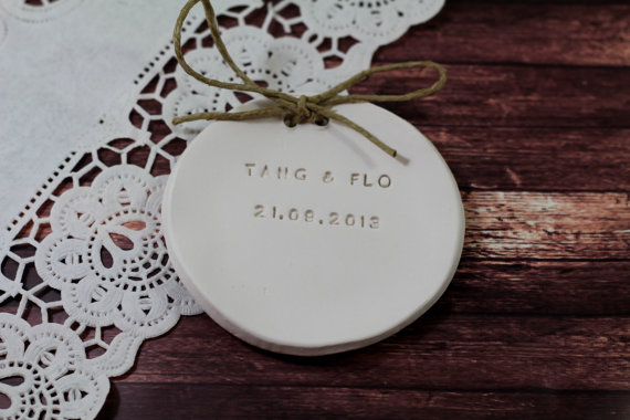 Mariage - Ring bearer pillow alternative, Personalized wedding ring bearer Ring dish Wedding Ring pillow Names and wedding date
