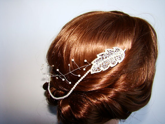 Свадьба - Filigree Leaf Comb Hair Chain - Bridal Hair Chain - Bridal Comb Hair Chain