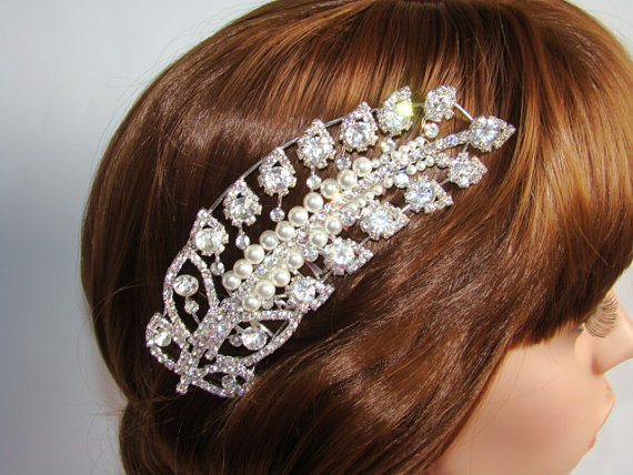 Wedding - Bridal Hair Comb, Pearl Bridal Comb, Wedding Crystal Hair Comb, Bridal Headpiece, Rhinestone Hair Comb, Leaf Hair Accessories