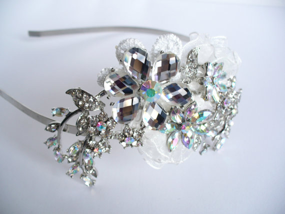 Hochzeit - Bridal Headband - AB Crystal Alice Band - Wedding Jewelry - Bridal Headpiece