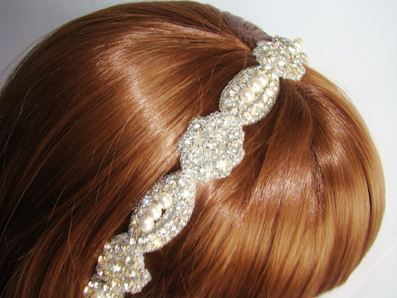 زفاف - Flower Rhinestone Headband, Rhinestone Bridal Headband, Wedding Hair Accessory, Rhinestone Accessory, Rhinestone Trim