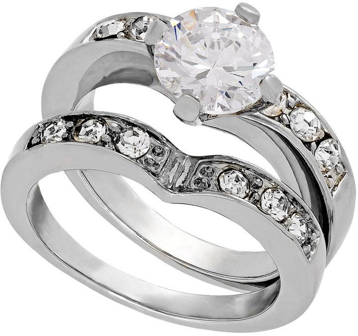 Wedding - Thalia Sodi Silver-Tone Cubic Zirconia Stone Ring and Band Set
