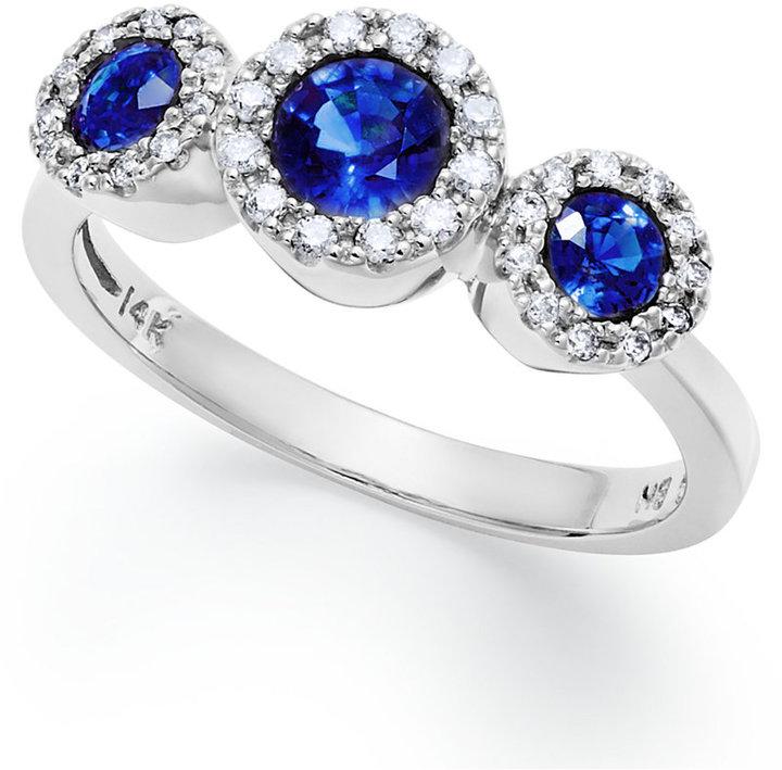 Mariage - Gemma by EFFY Sapphire (3/4 ct. t.w.) and Diamond (1/6 ct. t.w.) Three-Stone Ring in 14k White Gold
