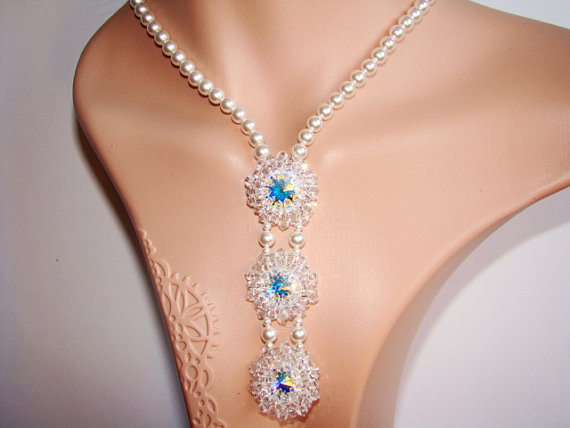 زفاف - Bridal Necklace, Bridal Pearl Necklace, Statement Necklace, Swarovski Pearls, Wedding Jewelry White Pearl, Crystal Necklace, STAR