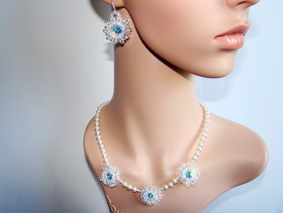 Mariage - 1 Strand Pearl Necklace, Wedding Jewelry Wedding Necklace, Pearl, White Pearl Necklace, Pearl Jewelry with Swarovski Crystal