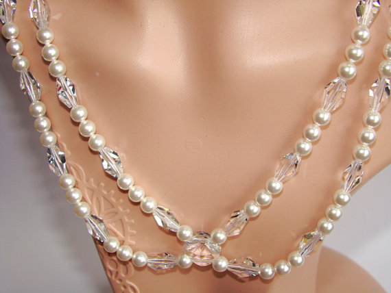 Mariage - Double Strand Pearl, Bridal Necklace, Bridal Jewelry, Pearl Necklace, Crystal Necklace, Pearl Bridal Jewelry, Multi Strand Necklace