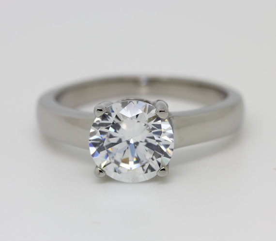 زفاف - Solitaire 2ct Lab Diamond ring in Titanium or White Gold - engagement ring - wedding ring - handmade ring