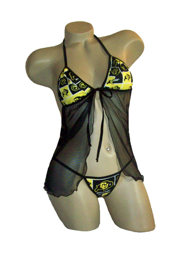 Wedding - NCAA Colorado Buffaloes Lingerie Negligee Babydoll Sexy Teddy Set with Matching G-String Thong Panty