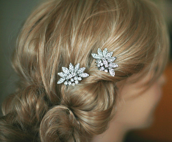 Wedding - Lydia - Bridal hair comb - Two small vintage style crystal Hair combs Wedding hair accessory  - Made to order