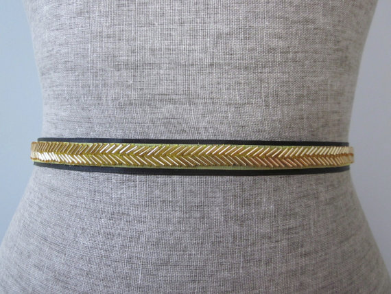 Wedding - skinny Chevron Beaded sash / belt in Gold, Silver, Bronze
