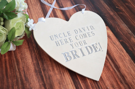 Hochzeit - Personalized Heart Wedding Sign - to carry down the aisle and use as photo prop - available in different text colors