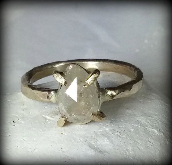 Wedding - natural white rose cut diamond ring, engagement ring, white gold and rose cut diamond ring