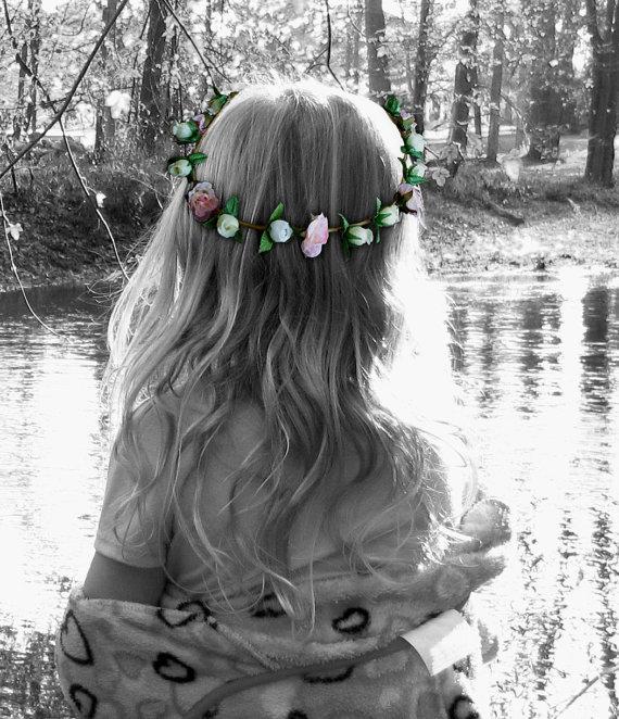 زفاف - flower crown Wedding Hair wreath accessories flower girl halo -Kyra- rose headpiece ivory blush pink bridal circlet photo prop Blessingway