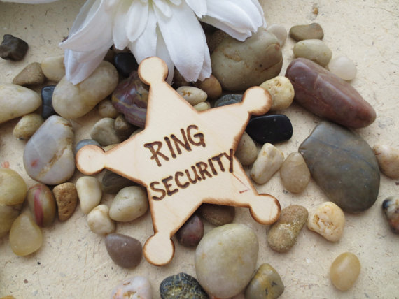 Wedding - Ring Bearer Gift RING SECURITY Badge Distressed Wood Sheriff Badge for Attendant Ring Usher