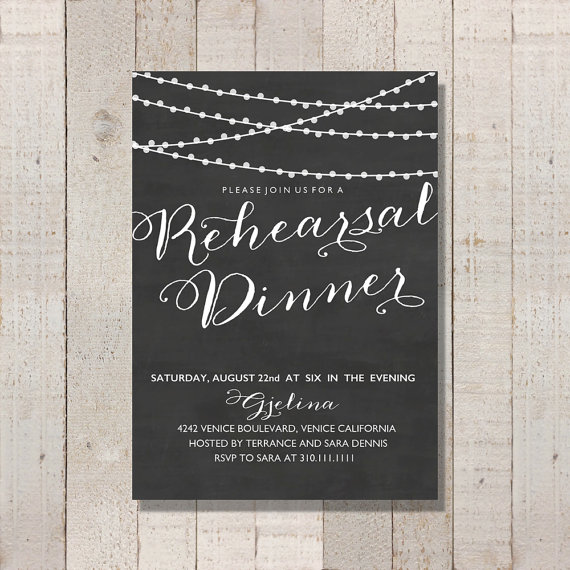 Mariage - Wedding Rehearsal Dinner Invitation - Chalkboard & Calligraphy String Lights Invite Printable Wedding Invite