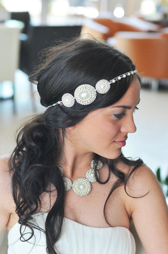 Hochzeit - Vintage beaded headband-handmade and unique-wedding headband or prom handband