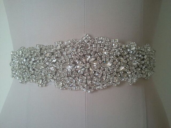 زفاف - wedding belt applique, bridal rhinestone applique with crystals , rhinestones