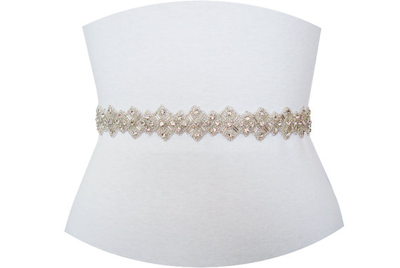 زفاف - ALBA - Art Deco Crystal Rhinestone Sash, Wedding Crystal Belt, Bridal Beaded Belt, Bridesmaid Crystal Belts