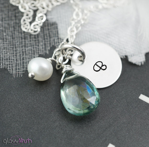 Mariage - Bridesmaids gift, Spring wedding, Green Gemstone, Initial necklace, Custom jewelry, Unique bridesmaid gift ideas
