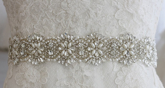 Свадьба - Exclusive Art Deco Austria Rhinestone Crystal Pearl Bridal Sash, Beaded wedding Belt, Ivory Champagne Evening Gown Dress Vintage accessories