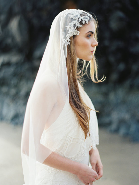 Свадьба - Cathedral Veil with Rhinestone Floral Beading,  Wedding Veil, Bridal Veil, English Net, Soft Veil MADE TO ORDER- Style 2814