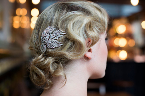 Wedding - Feather hair comb - Wedding hair accessory - Crystal Comb- 1930s wedding - Vintage weddding -1930s Evening dress