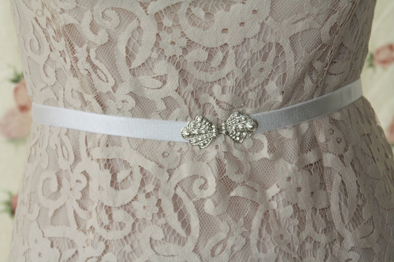 Wedding - Silver Bridal Belt - Silver Wedding Belt - Wedding Sash - Wedding Dress Belt - Wedding Gown Belt - Wedding Accessories - White Belt