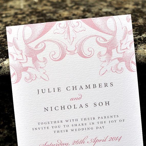 زفاف - Vintage Wedding Invitation / 'Victorian' Calligraphy Wedding Invite / Rose Blush Pink Taupe Grey / Custom Colours Available / ONE SAMPLE